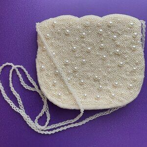 Off White Beaded Crossbody Purse
